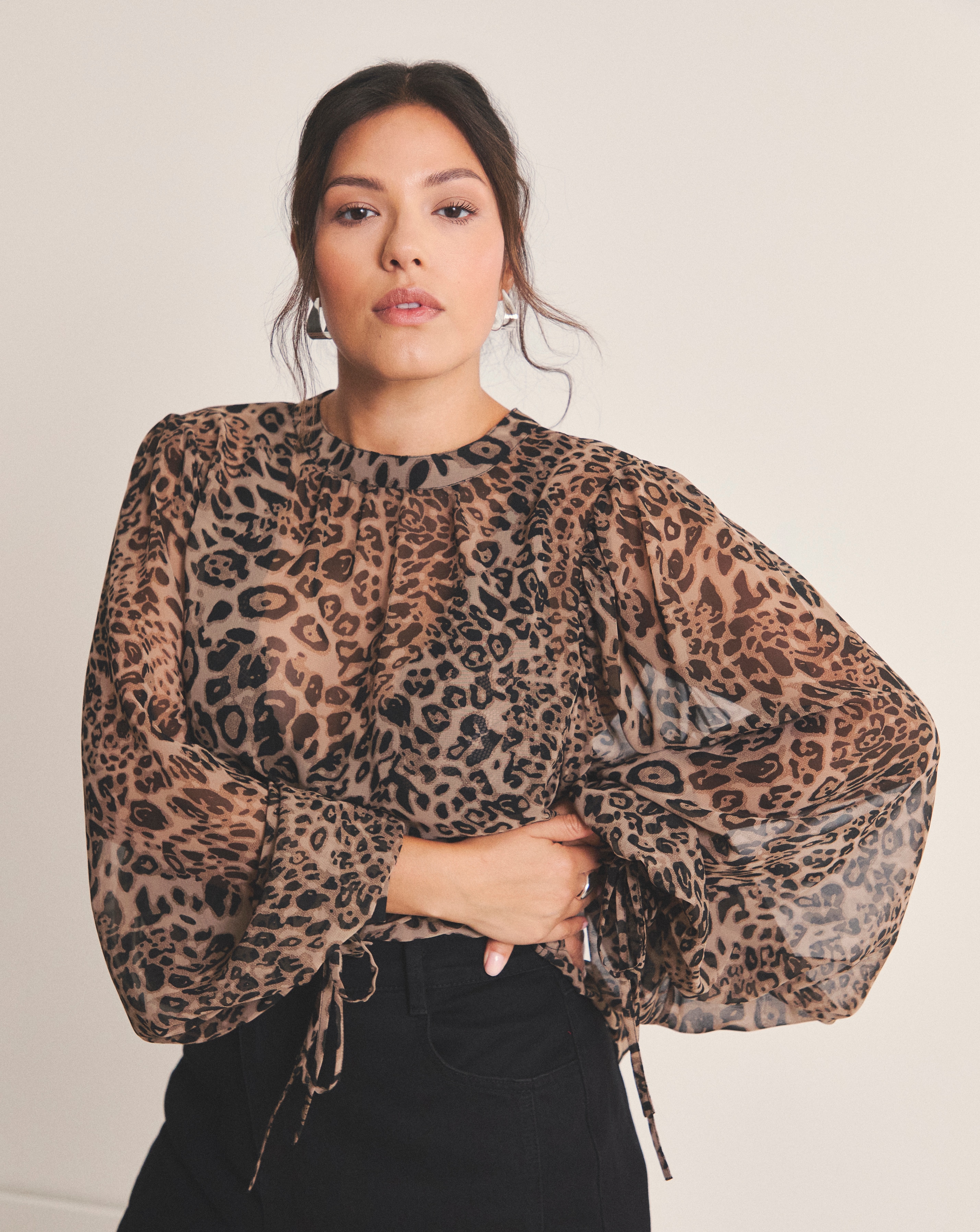 New In - Leopard Georgette High Neck Blouse