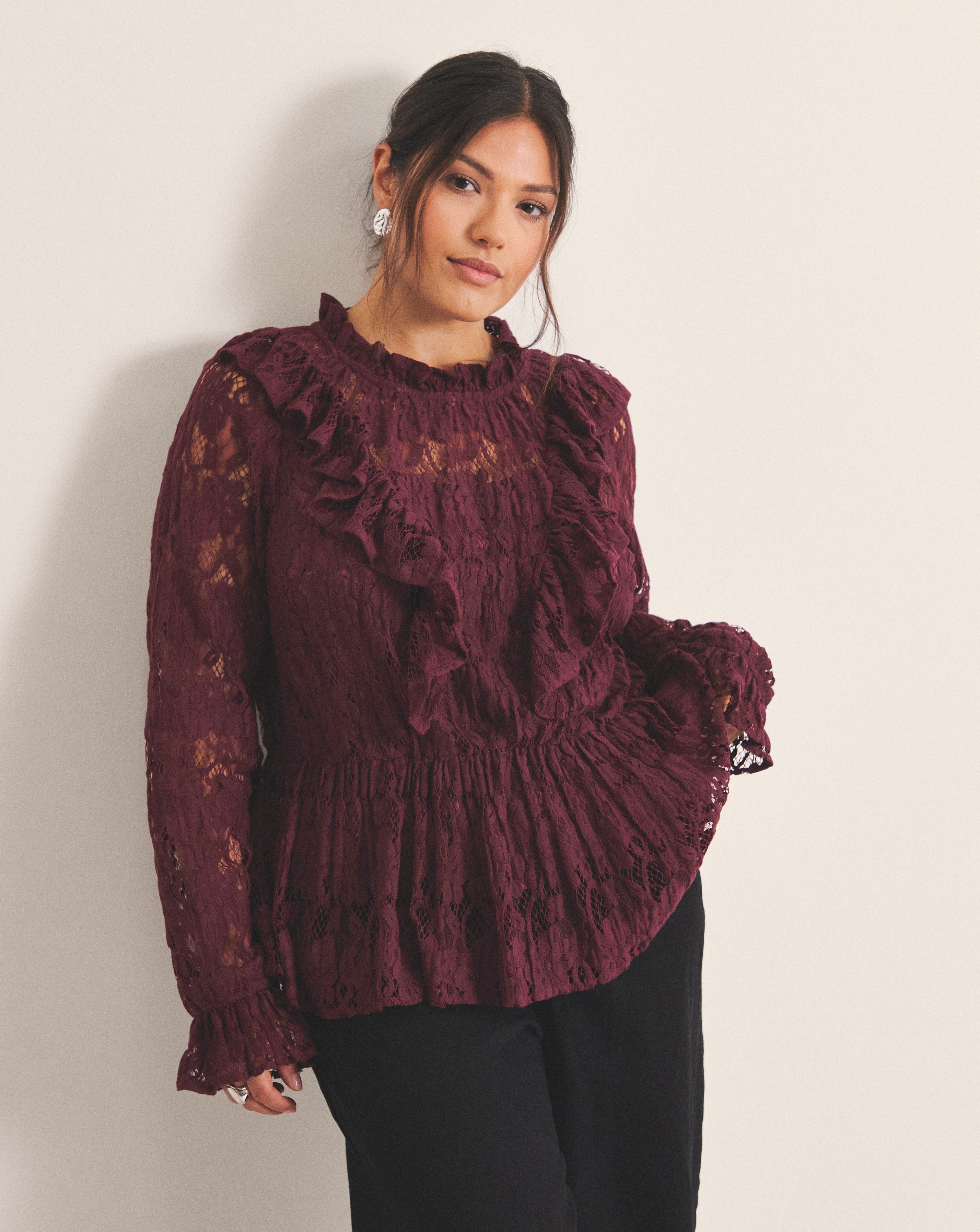 Burgundy Lace Peplum Blouse