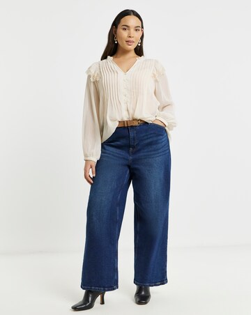 Lace Trim Chiffon Tuxedo Detail Blouse