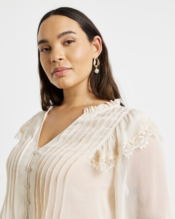 Lace Trim Chiffon Tuxedo Detail Blouse