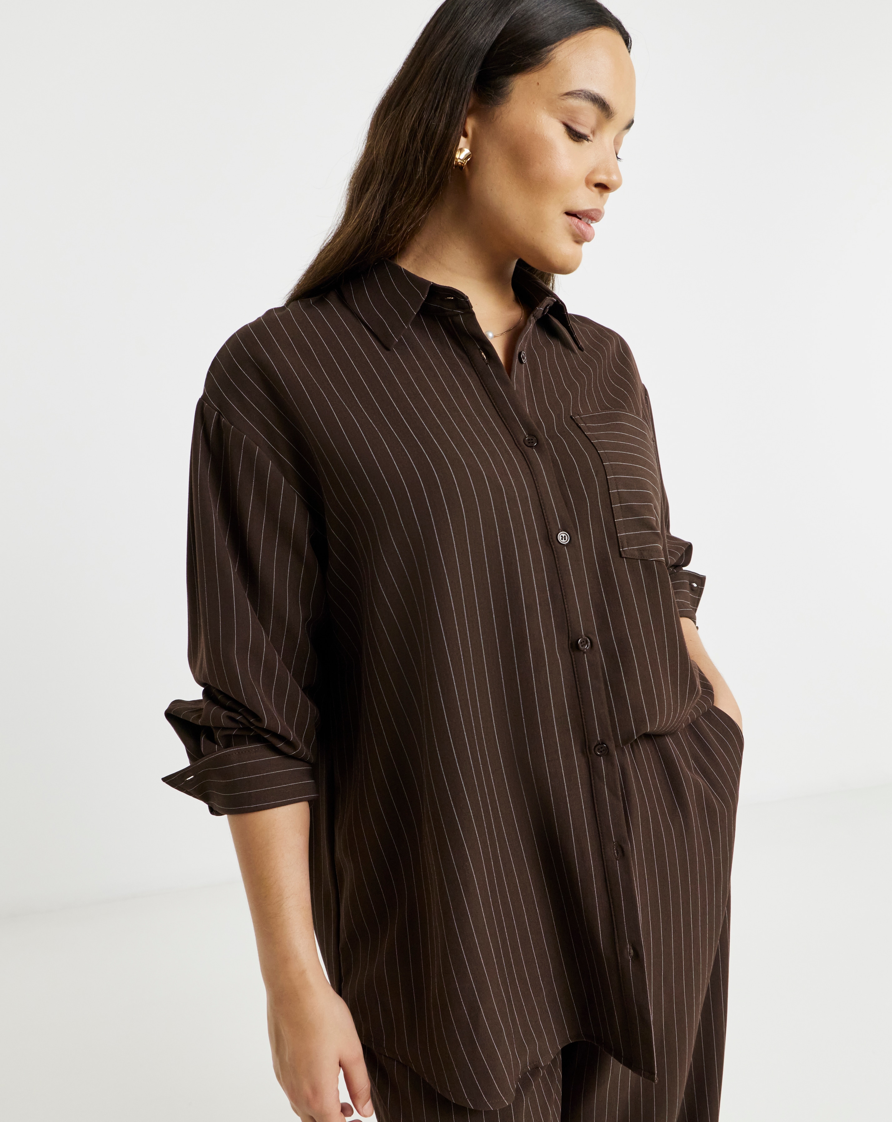 New In - Chocolate Oversized Pinstripe Shirt