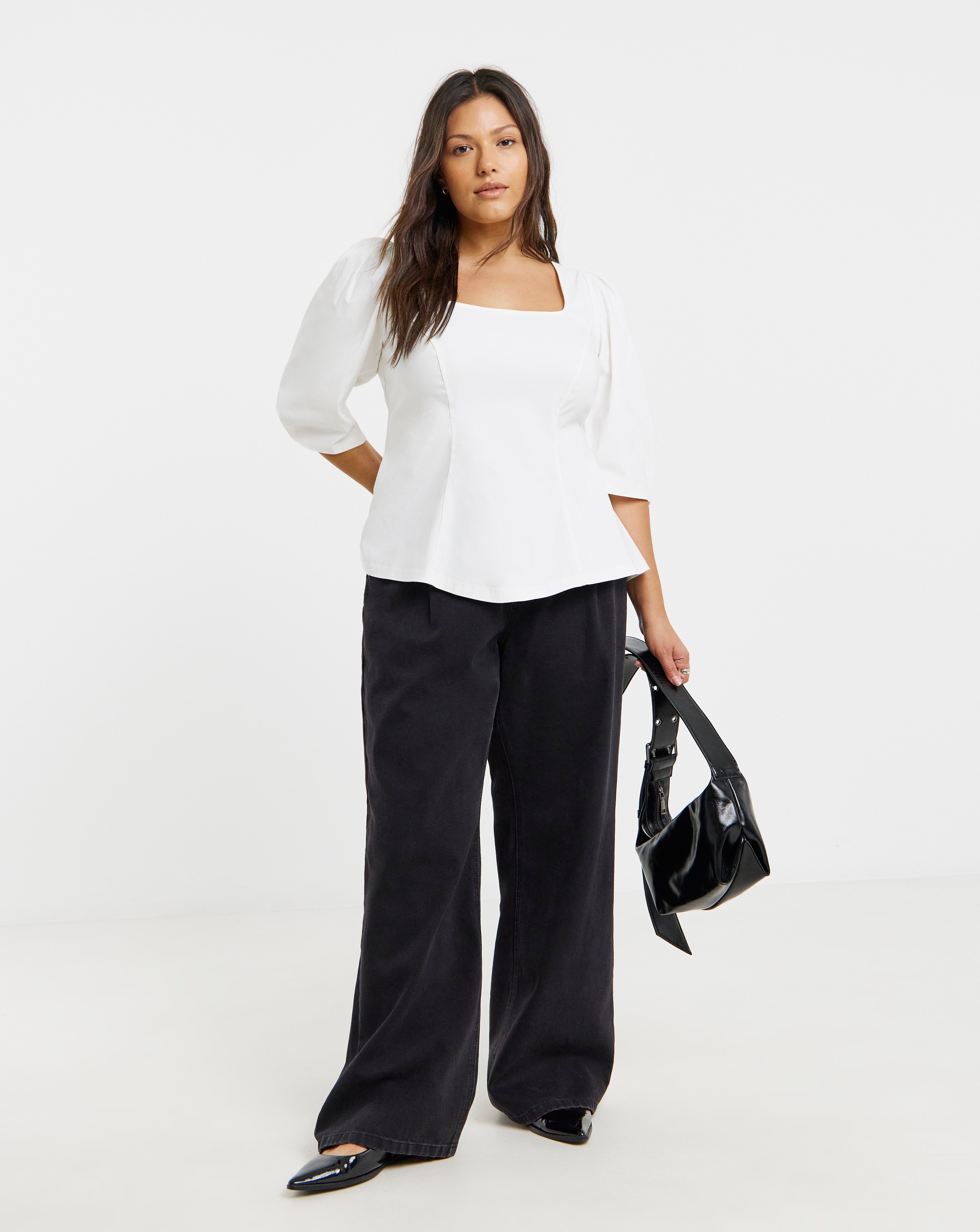 White Stretch Bengaline Seam Top