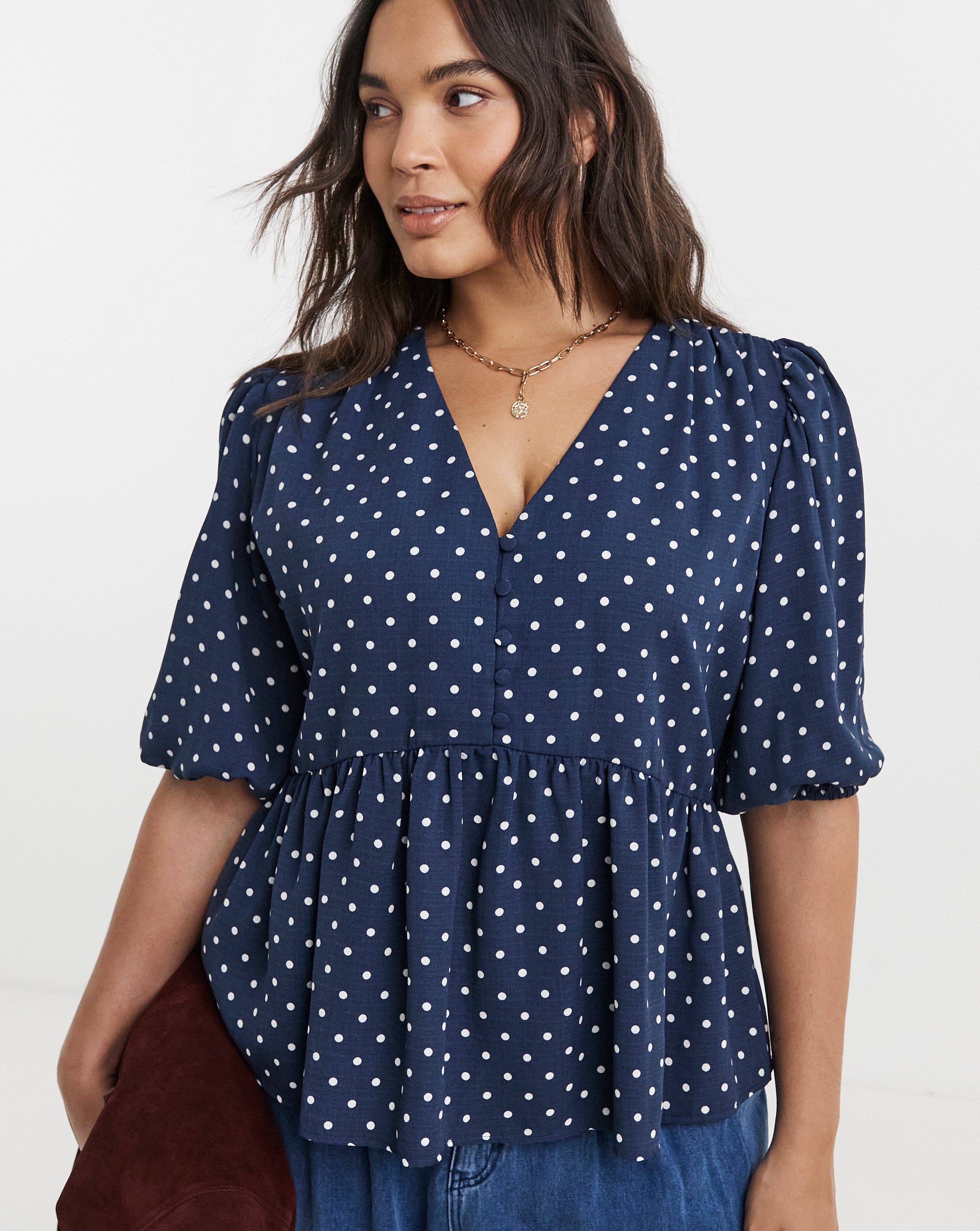 Button Through Peplum Blouse