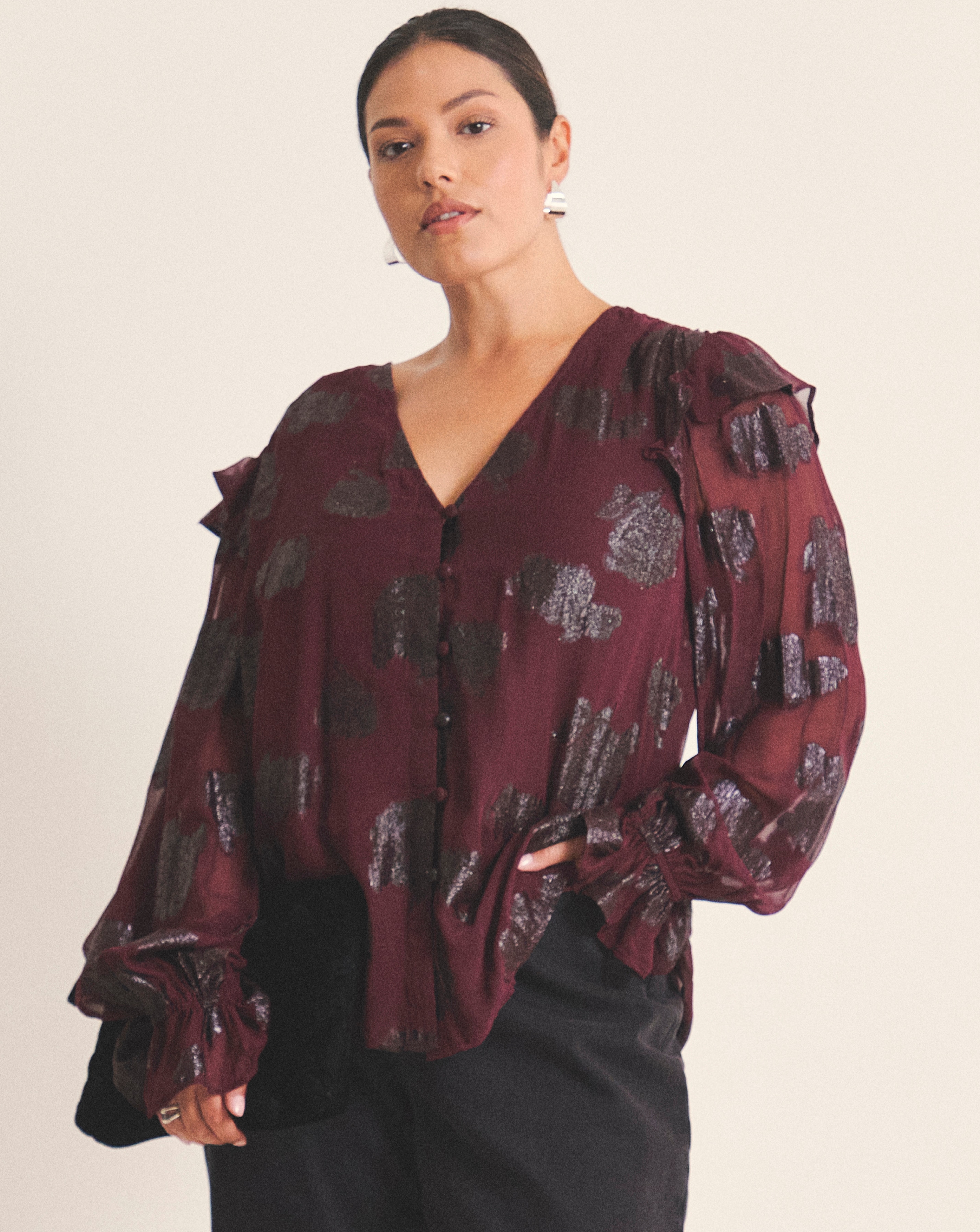 Jacquard Ruffle Blouse