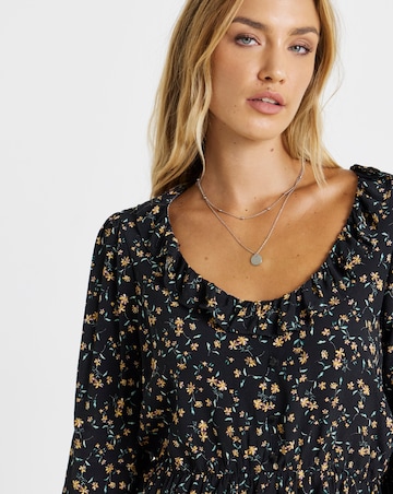 Ditsy Floral Elasticated Peplum Tea Blouse