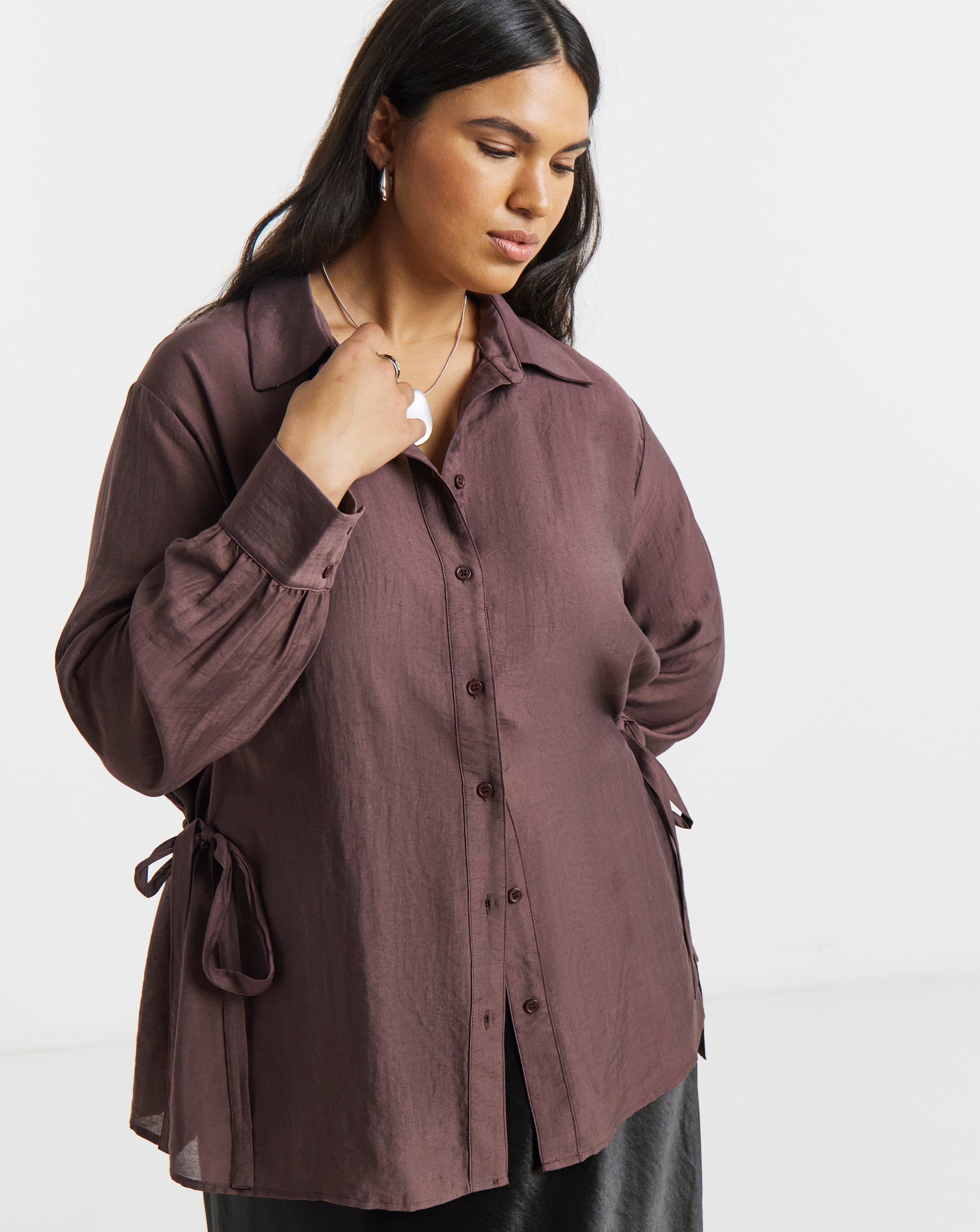 Drawstring Waist Oversized Shirt