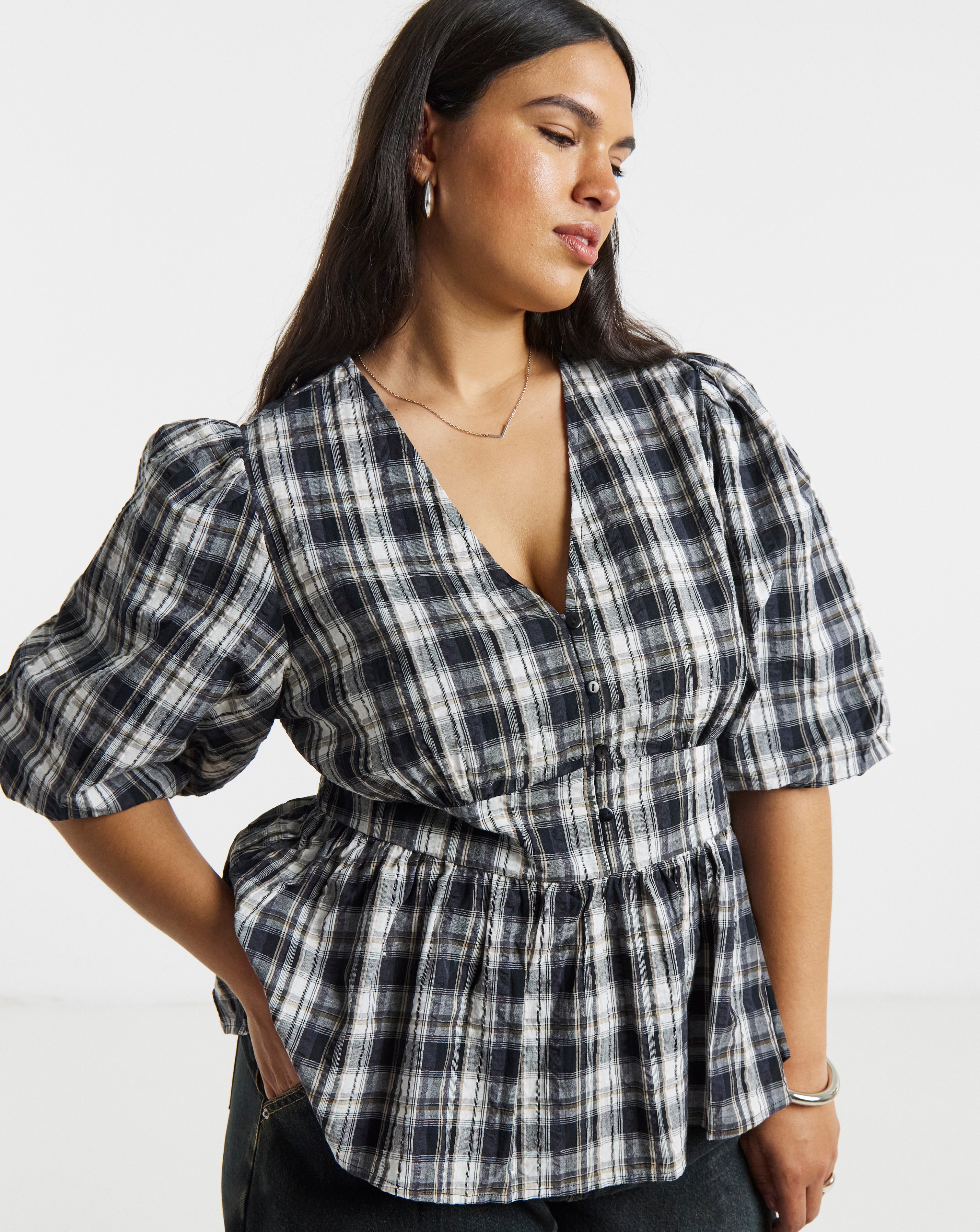 New In - Brushed Cotton Puff Sleeve Tea Blouse