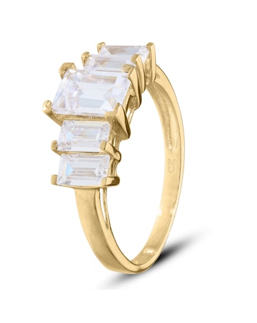 9ct Gold Five Emerald Cut Cubic Zirconia Ring