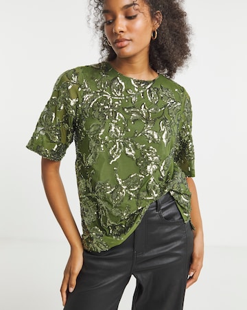 Joanna Hope Floral Sequin Top