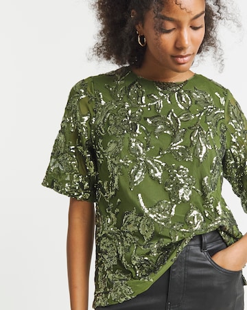Joanna Hope Floral Sequin Top