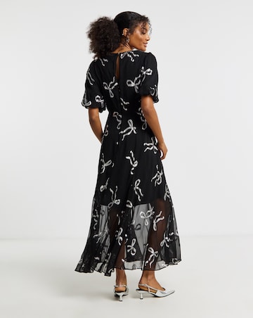 Joanna Hope Lurex Bow Dress With Sheer Skirt