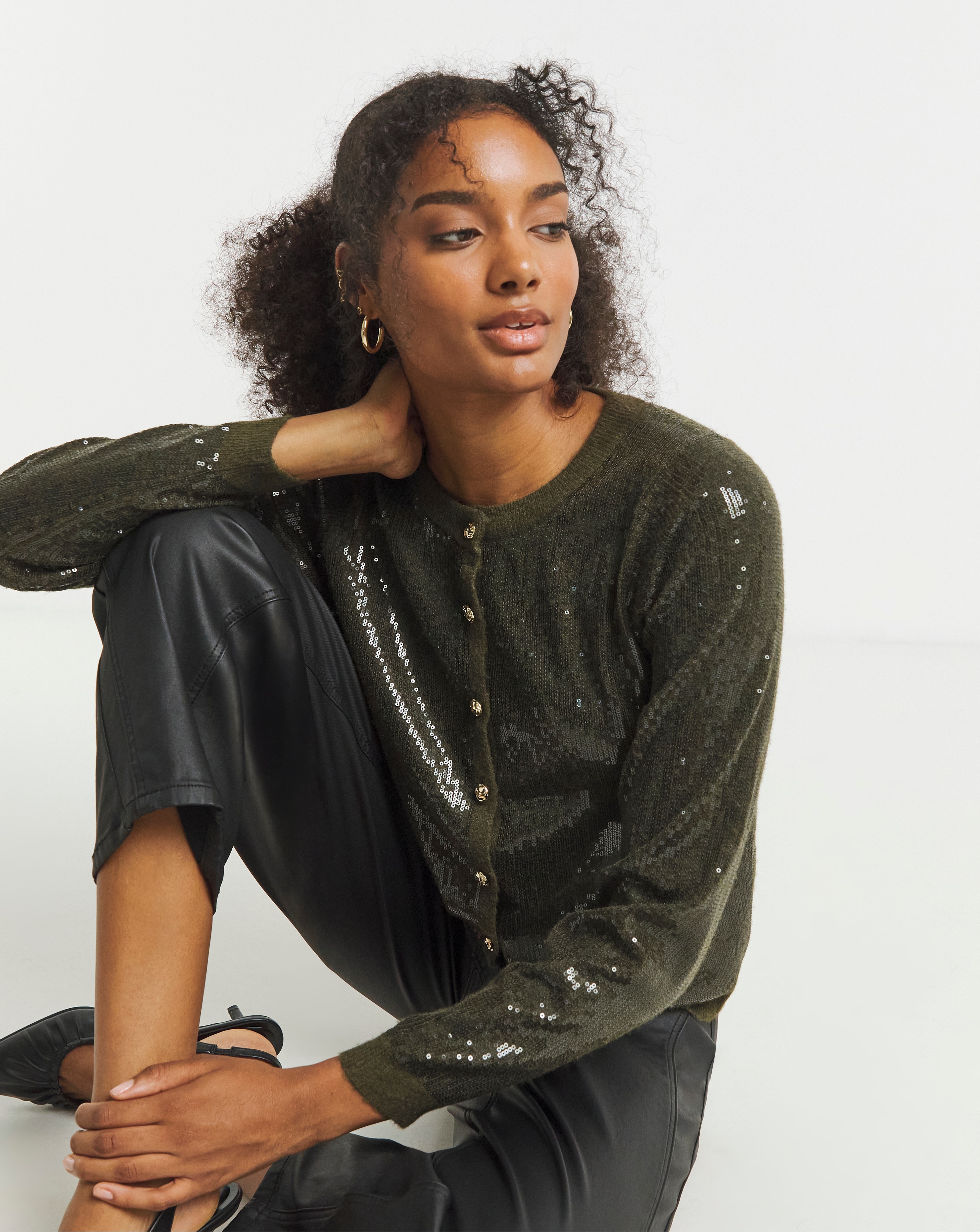 Joanna Hope Sequin Knit Cardigan