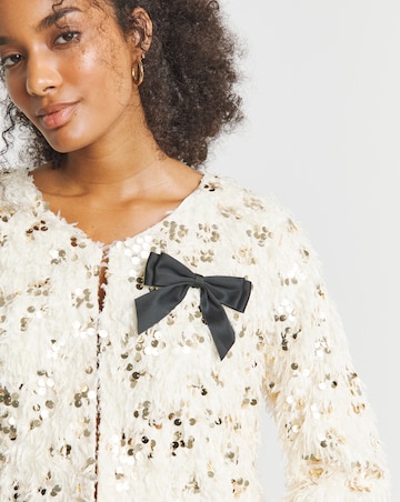 Joanna Hope Faux Fur Sequin Jacket