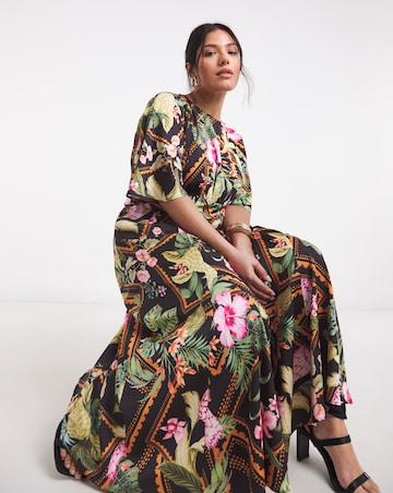 Joanna Hope Cape Sleeve Printed Tea Dress