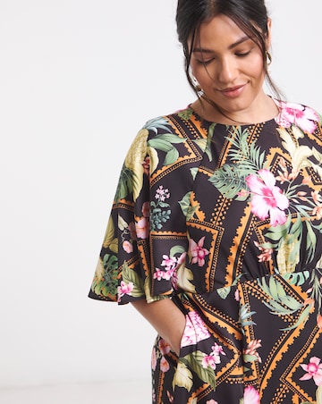 Joanna Hope Cape Sleeve Printed Tea Dress