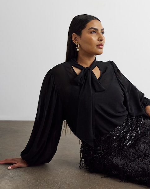 New In - Joanna Hope Chiffon Tie neck Blouse