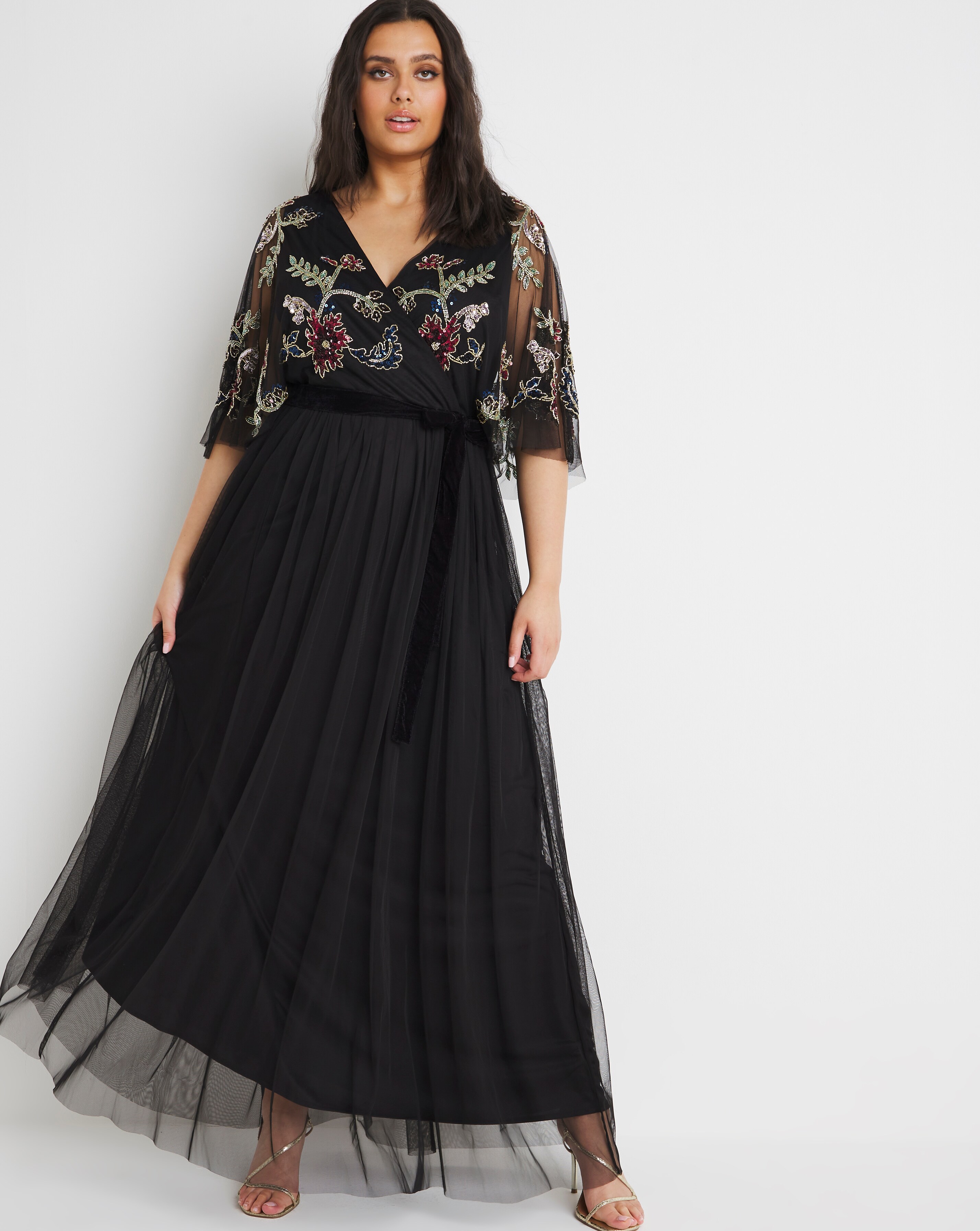 Maya Curve Embellished Wrap Maxi Dress 