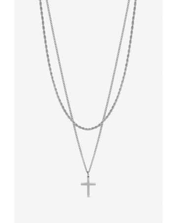 Inicio Men's Steel Waterproof Double row Cross Necklace - Gift Pouch