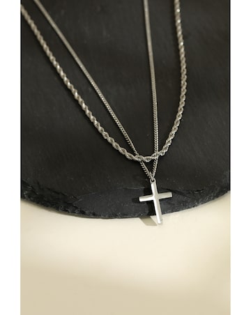 Inicio Men's Steel Waterproof Double row Cross Necklace - Gift Pouch