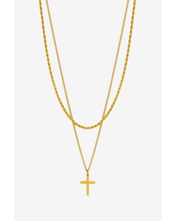 Inicio Men's Gold Plated Waterproof Double row Cross Necklace - Gift Pouch