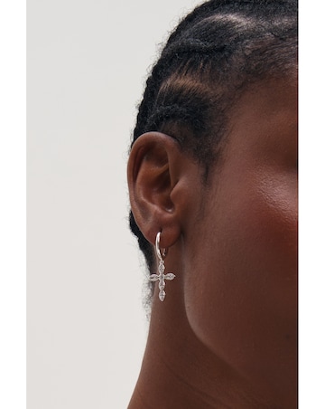 Inicio Silver Bezel Cross Charm Earrings
