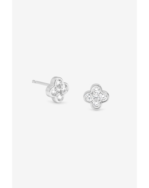 New In - Silver Polished & CZ Clover Studs