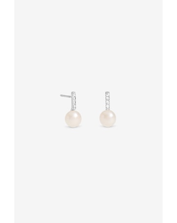 Simply Silver 925 Sterling Silver Freshwater Pearl Bar Stud Earrings