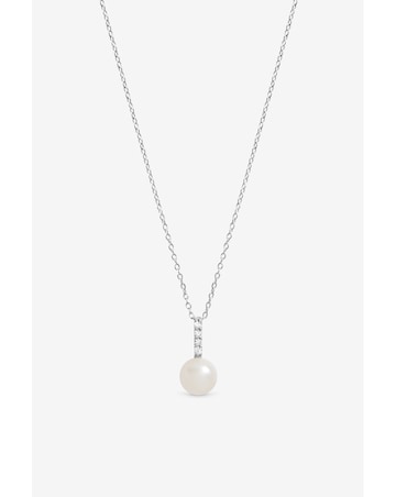 Simply Silver 925 Sterling Silver Cubic Zirconia Bar Pearl Pendant - Gift Pouch