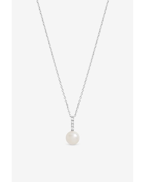 New In - Silver CZ Bar Pearl Pendant