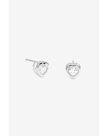 Simply Silver 925 Sterling Silver Bezel Heart Stud Earrings