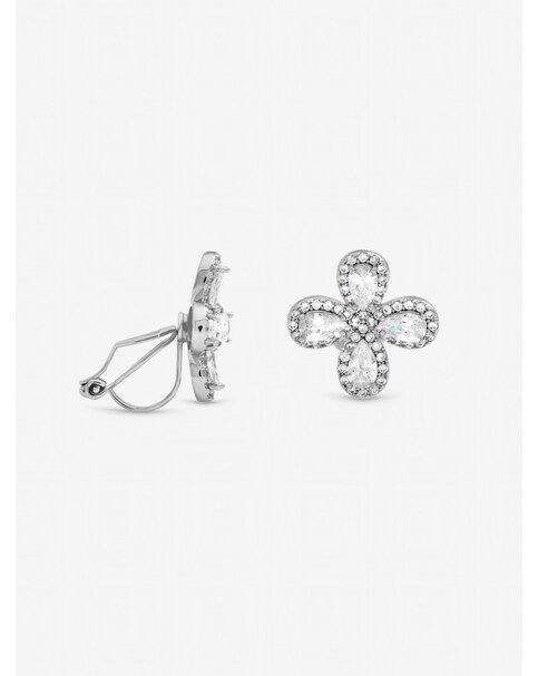New In - Rhodium & Crystal Floral Earrings