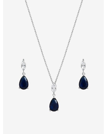 Jon Richard Rhodium Plated And Sapphire Peardrop Box Set