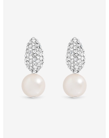 Jon Richard Rhodium Plated Pave and Pearl Drop Earrings