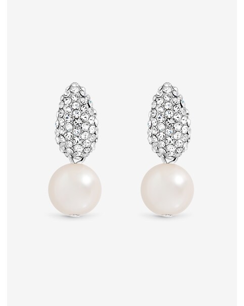New In - Rhodium Pave & Pearl Earrings