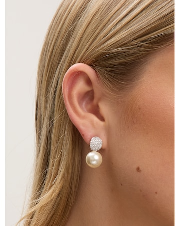 Jon Richard Rhodium Plated Pave and Pearl Drop Earrings