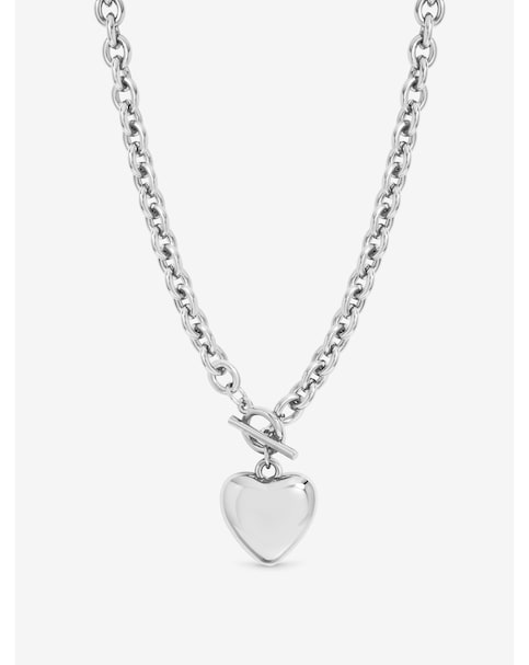 New In - Silver & Puff Heart T-Bar Necklace