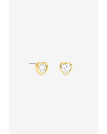 Burgundy Xmas Cracker - Gold Bezel Heart Stud Earrings
