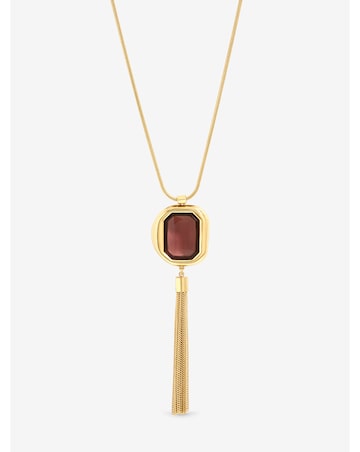 Mood Gold Plated And Burgundy Stone Statement Tassel Pendant