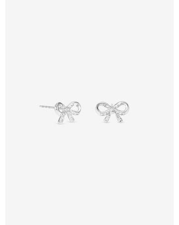 Navy Xmas Cracker - Silver Bow Stud Earrings