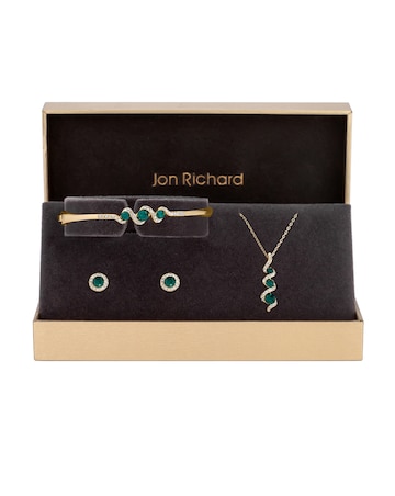 Jon Richard Gold Plate Emerald And Crystal Twist Drop Trio Set