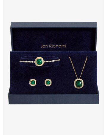 Jon Richard Gold Plated Emerald Crystal Trio Set - Gift Box