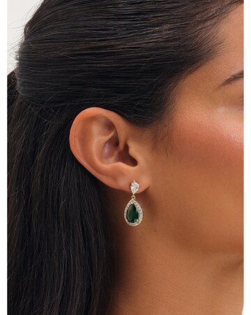Jon Richard Gold Plated Cubic Zirconia Emerald Pear Drop Earrings
