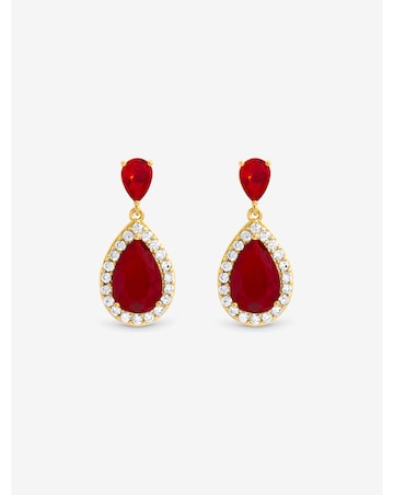 Jon Richard Gold Plated Cubic Zirconia Ruby Pear Drop Earrings