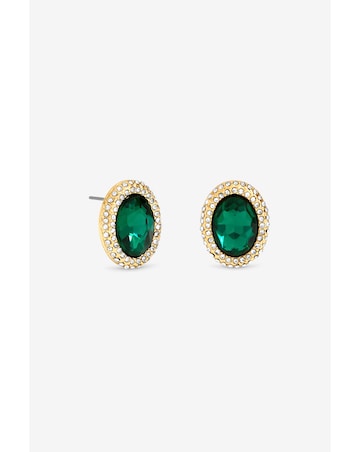 Mood Gold Plated Crystal And Emerald Stud Earrings