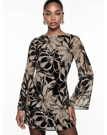 Anaya Floral Print Sequin Mini Dress