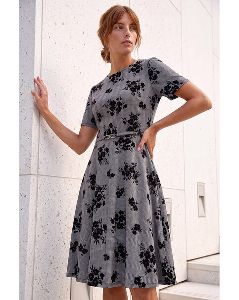 Roman Check Floral Flock Dress