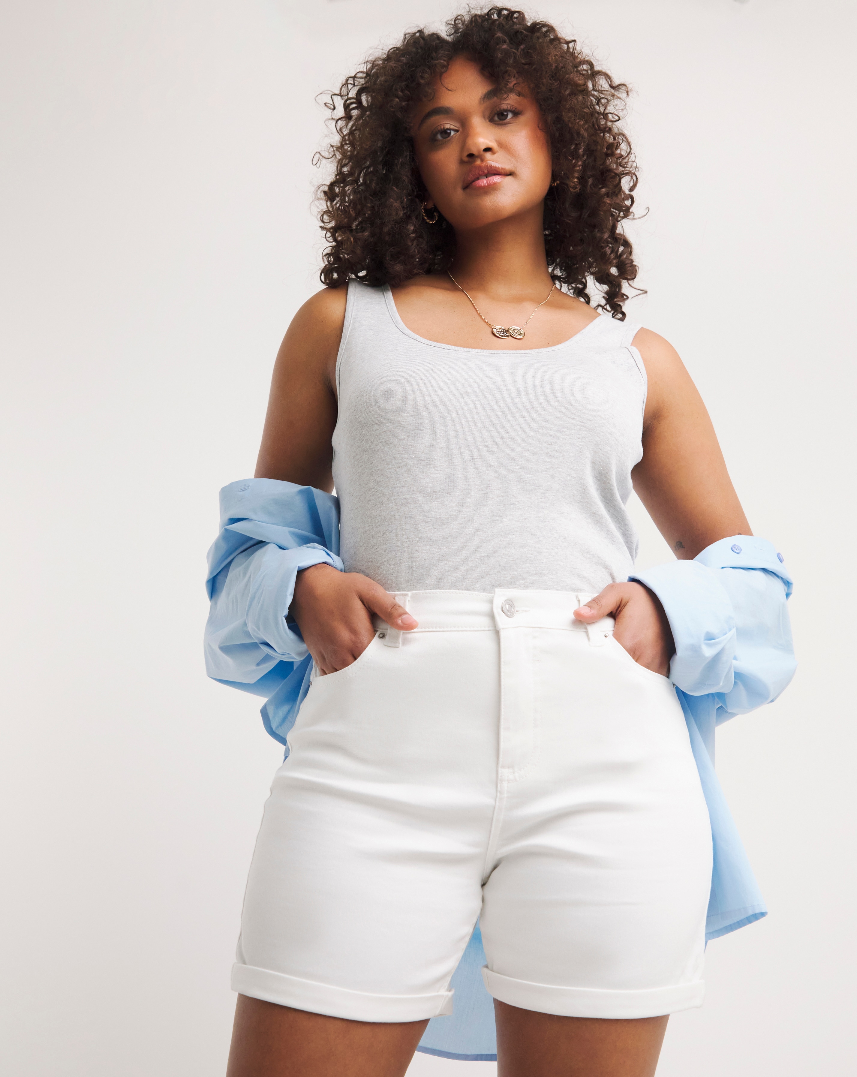 White 24/7 Mid Shorts