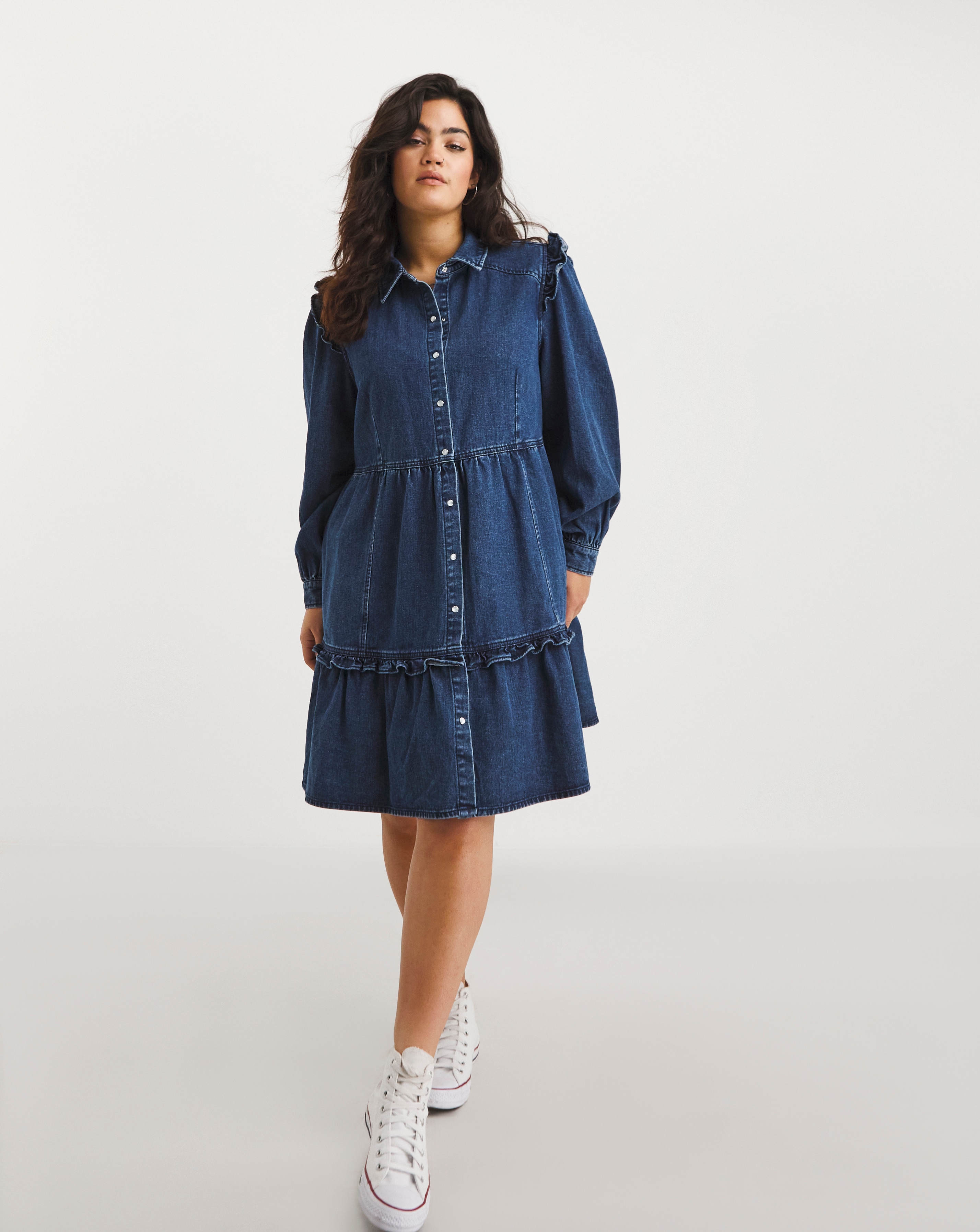 Mid Blue Frill Tiered Dress