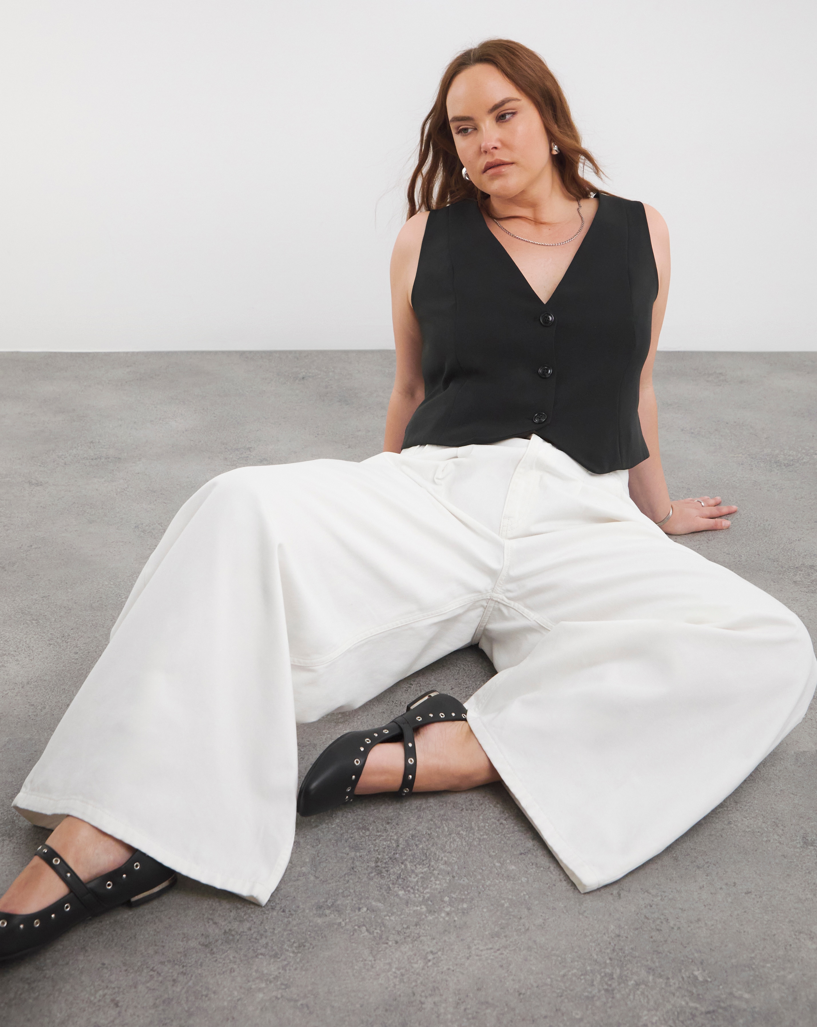 Ecru EXTREME PLEAT DETAIL WIDE LEG JEAN