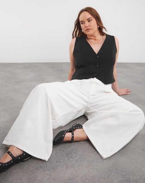 Ecru EXTREME PLEAT DETAIL WIDE LEG JEAN